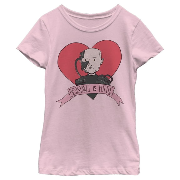Girl's Star Trek: The Next Generation Valentine's Cartoon Borg Picard Heart Resistance Is Futile  Graphic Tee Light Pink Small