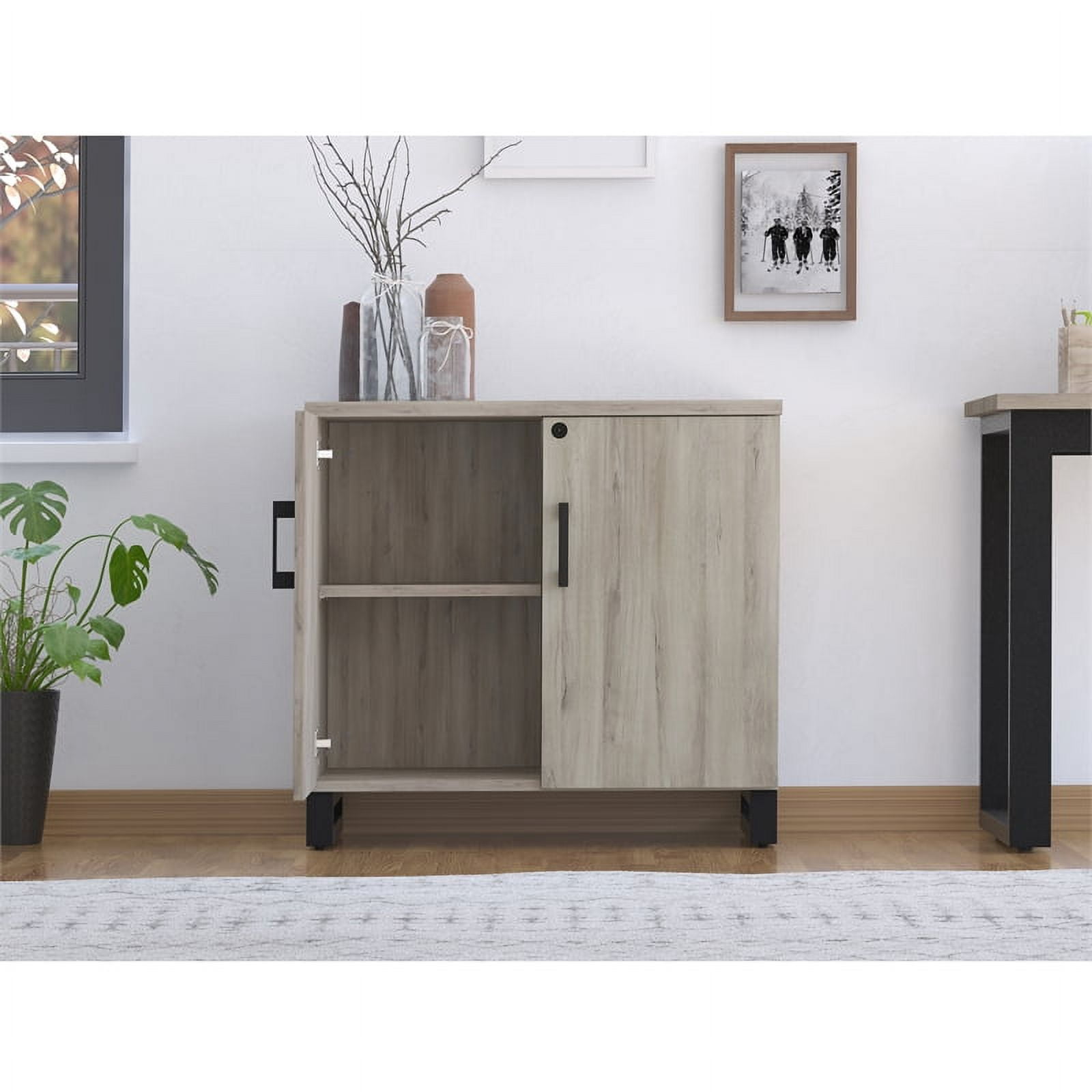 HomeFare Industrial Farmhouse 2 Door Storage Cabinet Gray Weathered Oak