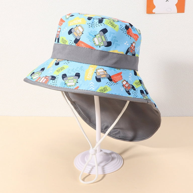 Kids Adjustable Chin Strap Sun Protection Hats Summer Spring Wide Brim Neck  Flap Hat Cute Cartoon Outdoor Beach Bucket Cap Baby Boy Girl Hats Caps