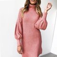 thumbnail image 2 of under $5 JINMGG Dress for Women Plus ,Womens Turtleneck Sweater Dress Ladies Long Sleeve Jumper Mini Dresses Pink XXL, 2 of 6