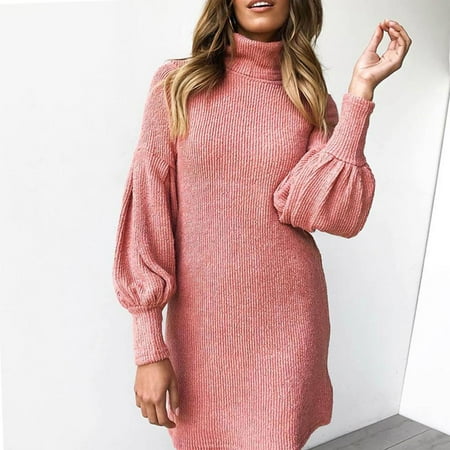 

Leesechin Womens Dresses Clearance Turtleneck Sweater Dress Ladies Long Sleeve Jumper Mini Dresses