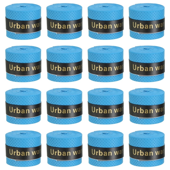Uxcell 43.3" Round Groove Non-Slip PU Tennis Racket Overgrip Tape Wraps Blue 16 Pack