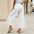 thumbnail image 5 of Ohufall Womens Solid Color Pants Elastic Waist Drawstring Pant Fashion Wide Leg Breathable Comfort Casual Pants, 5 of 6