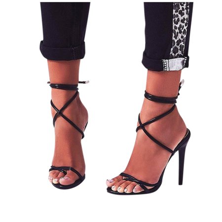 

Aayomet Wedge Sandals for Women Super Heel Plus Toe Size Open Sandals High Fashion Lace-Up Women s sandals Black 6.5