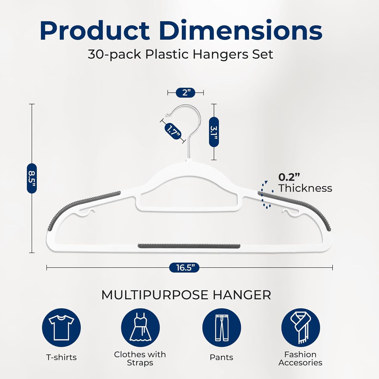 30 Pcs. Non-Slip Plastic Clothes Hanger - Durable and Space-Saving Closet Organizers (White)