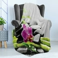 thumbnail image 4 of Rock Soft Flannel Fleece Throw Blanket, Basalt Stones and Bamboo Orchid with Dew Aromatherapy Blossoming Massage Droplets, Cozy Plush for Indoor and Outdoor Use, 70" x 90", Multicolor, by Ambesonne, 4 of 5