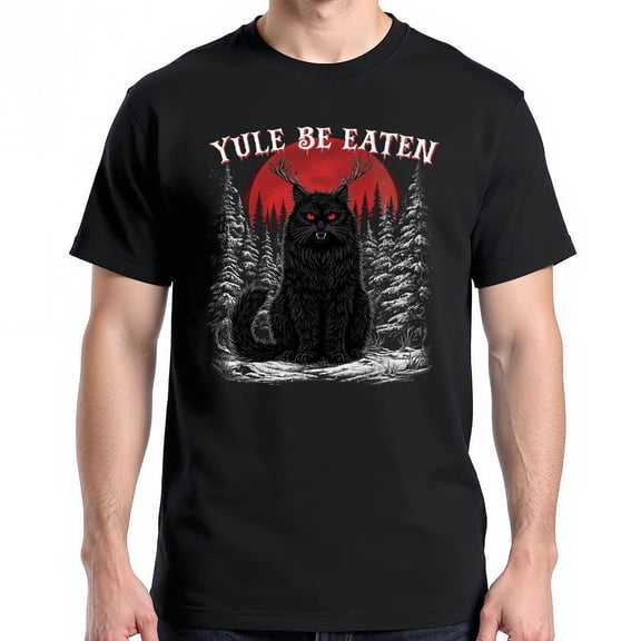 Yule Cat Christmas T-Shirt – Yule Be Eaten Funny Scary Holiday Folklore Tee