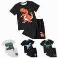 thumbnail image 4 of NIEWTR Boys Clothes 2 Piece Set Size Short Sleeve T-Shirt & Shorts Set Casual Spring Summer Dinosaur Outfits（A-Orange,5-6 Years), 4 of 6