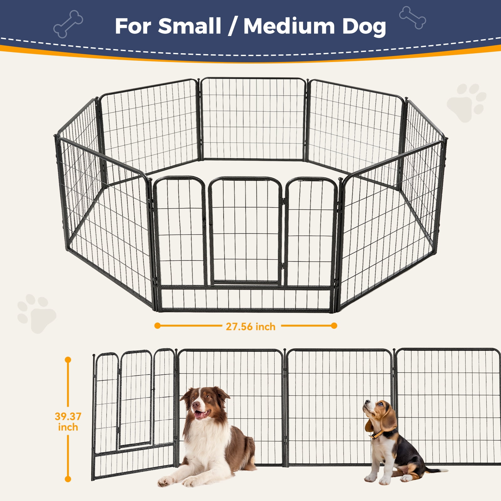 Daluvenix Dog Playpen Outdoor Extra Wide 16 Piece Panels Heavy Duty Dog Fence 40" Height Anti-Rust with Doors Portable for Large Dogs