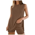 thumbnail image 2 of Short Sets for Women Ribbed Knit Stretchy Sleeveless Crewneck Tank Top and Shorts 2 Piece Matching Set Womens Lounge Set, 2 of 5