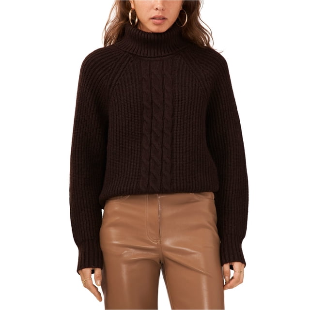 1.STATE Womens Turtleneck Back Cut Out Raglan Sleeve Knit Sweater, Brown, Small