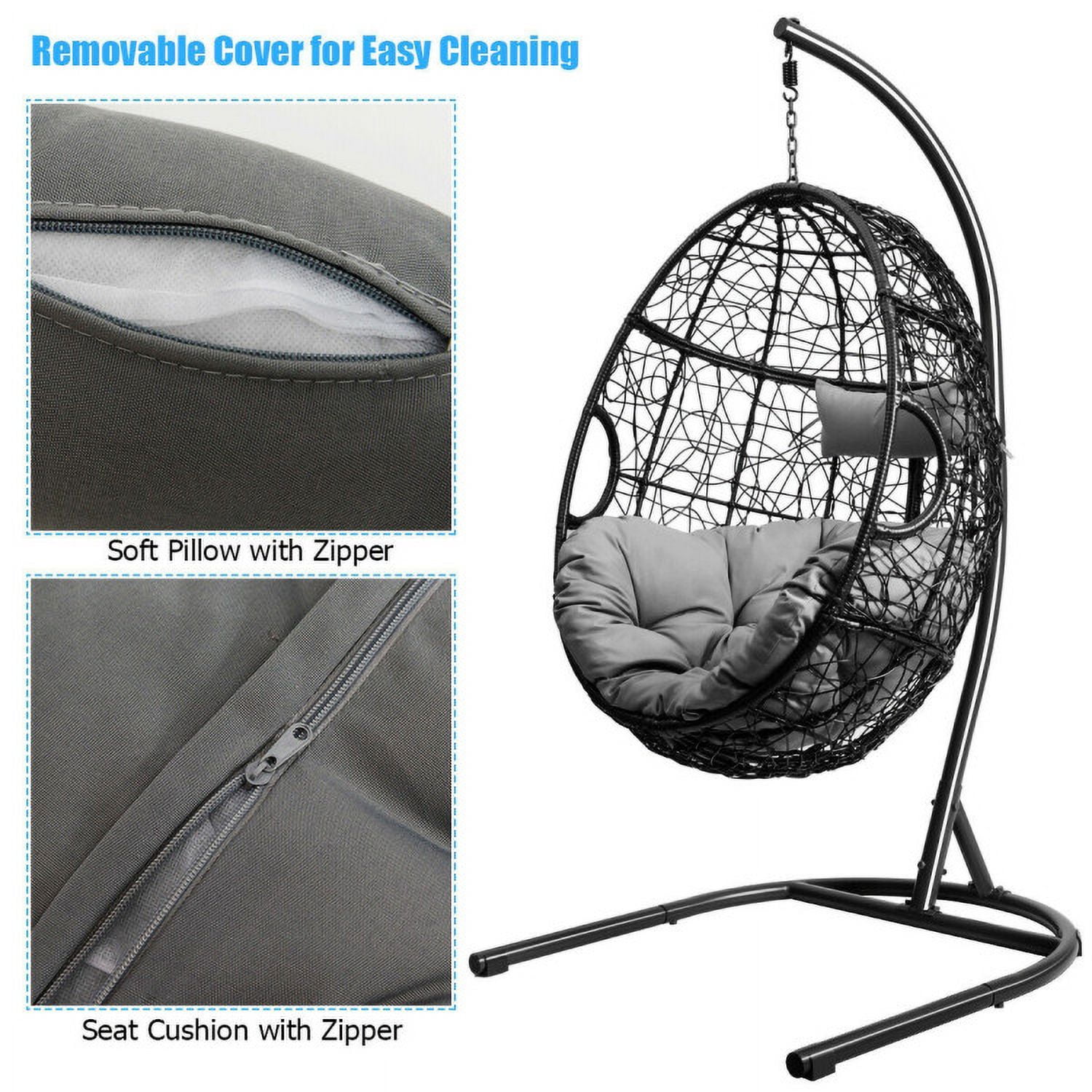 Aimee Lii Hanging Cushioned Hammock Chair with Stand, Patio Swing Chair, Gray