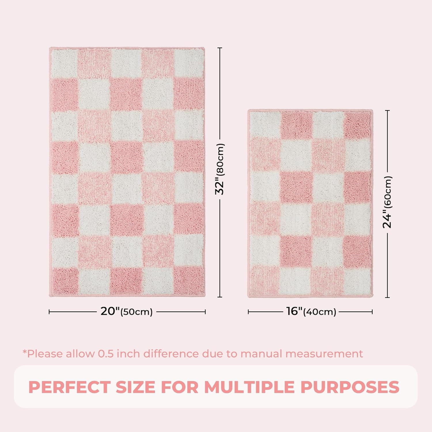 GRANNY SAYS Checkered Bathroom Rug, Absorbent Microfiber Ultra Soft Bath Mat Washable, Non-Slip Bath Rugs, 24" x 16", Pink