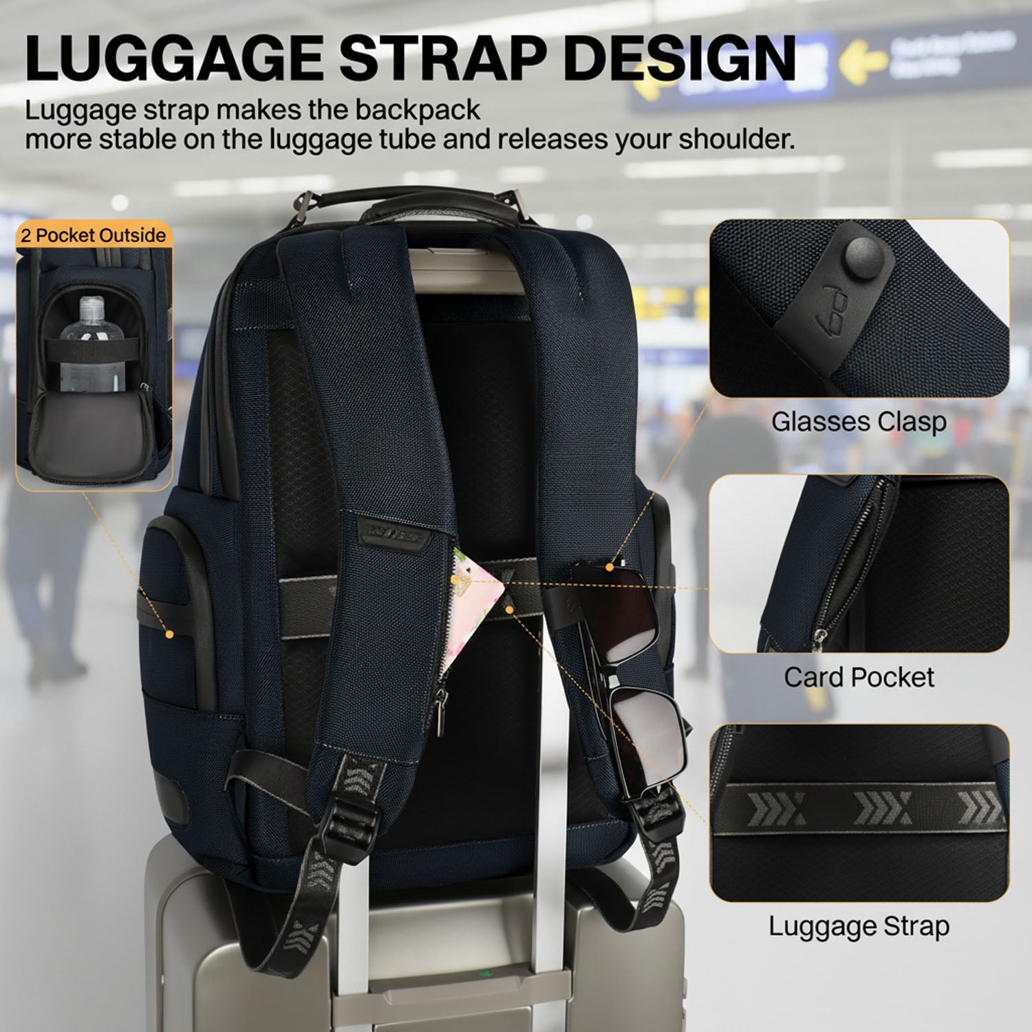 Laptop Backpack for Men Carry On Business Travel Backpack Large Casual Work Daypack Computer Bag Fits 15.6" Laptop, Blue, B00492