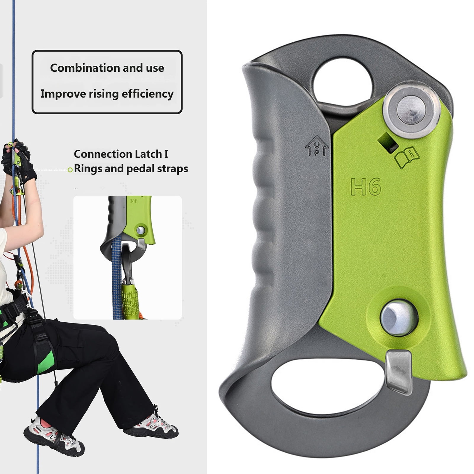 Multiple Use Handleless Rope Ascender for Climbing Rescuing Outdoors Adventure with Light Weight Aluminum Construction