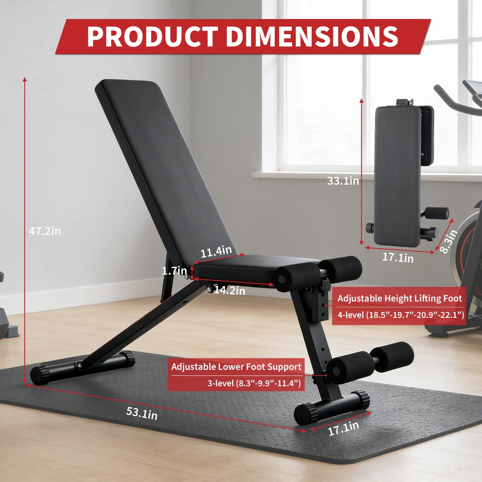 Ataujin Multi-Functional Weight Bench, Adjustable Foldable Weight Bench, Heavy Duty Workout Bench with Multi-Position Incline Decline Flat, Full Body Strength Training Bench