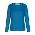 thumbnail image 4 of KkSLirnhs Fall Trendy Tops Plus Size Women's Solid Color Round Neck Long Sleeved Regular Pullover Hoodie Top T Shirts Blouse XXXXXL Blue, 4 of 5
