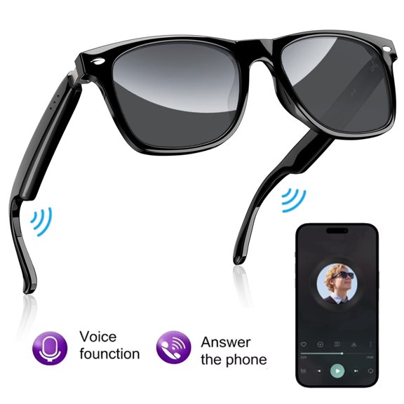 Blackview Bluetooth Smart Sunglasses for Men Women, Open Ear Audio Glasses with Polarized Black Lens, Built-in Mic, Voice Assistant
