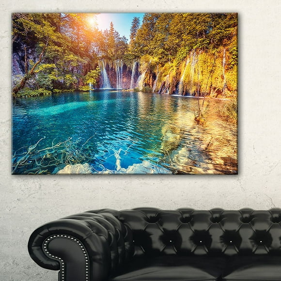 Design Art Turquoise Water And Sunny Beams Landscape Photo Canvas Art Print