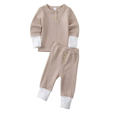 

SHIBAOZI Infant Baby Girl Boy 2Pcs Pajams Solid Color Long Sleeve T-Shirt Tops Leggings Pants Knitted Outfit Set