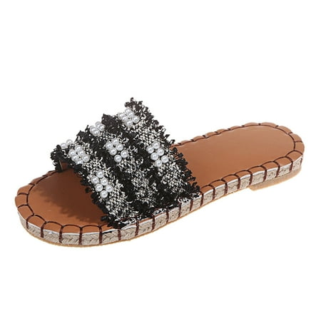 

Slip On Sandals For Women Fashion Summer Slip-On Pearl Beach Open Toe Breathable Slippers Shoe