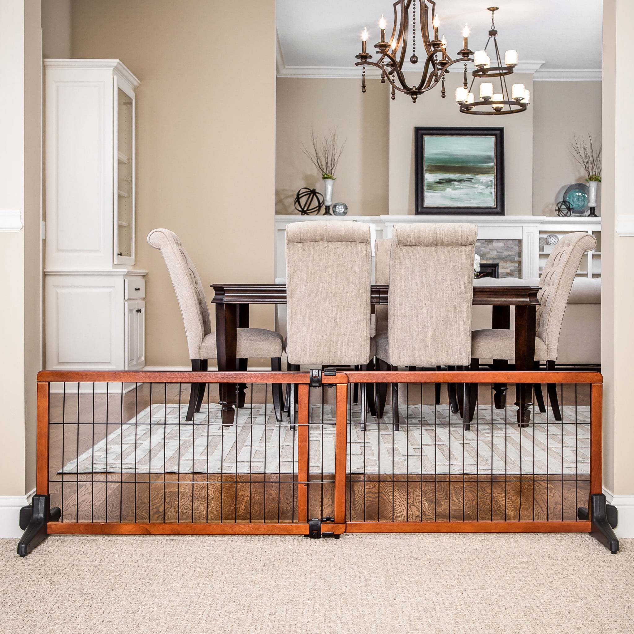 Carlson Pet Products Adjustable Freestanding Pet Gate, Premium Wood, Brown, 41"-70" L x 20" H