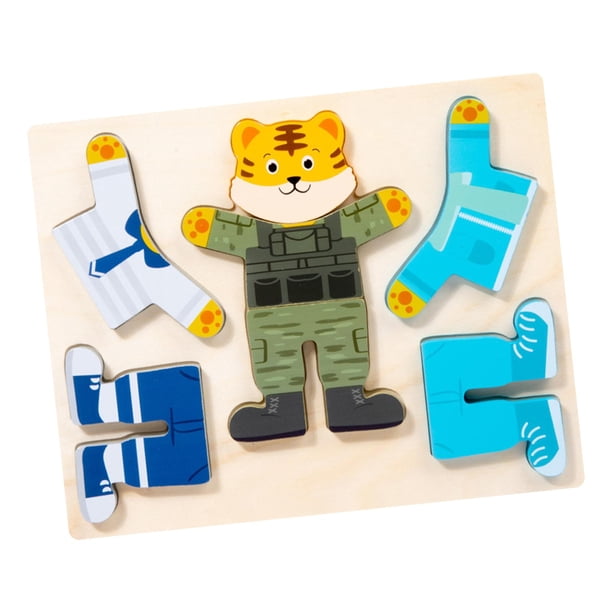 Juego de rompecabezas de madera para vestir, juguetes educativos con forma de animal, juguetes Montessori para 1 y 2 tigre