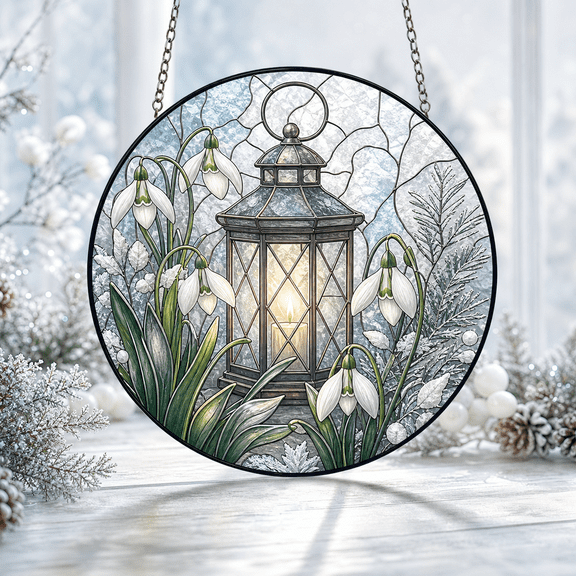 Snowdrop Stained Glass Suncatcher Winter Lantern Window Hanging Gift