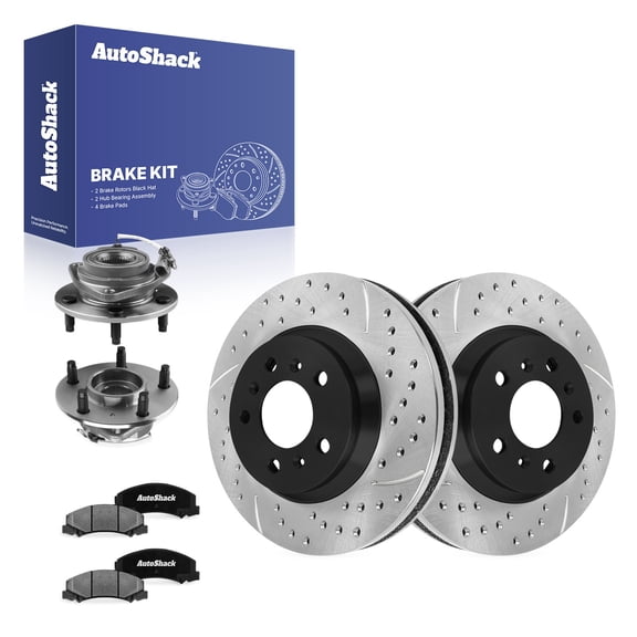 AutoShack Front Vented Drilled & Slotted E-Coated Brake Rotors   Ceramic Pads   Hub Bearing Assembly 8-PC Brake Kit Replacement for 2012-2013 Chevrolet Impala ShadowGuard 12.72" (323 mm)