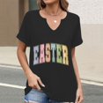 thumbnail image 2 of Corto para las Mujeres Casual Verano 2025 Pascua Impresión V-Cuello Camiseta, Ligero 95% Poliéster 5% Spandex Top para Toda la Temporada Hogar Y Diario, 2 of 7