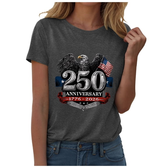 TOWED22 Women's 250Th Anniversary Print Vintage T-Shirt 1776-2026 250Th Anniversary Patriotic Tee(Grey,XL)