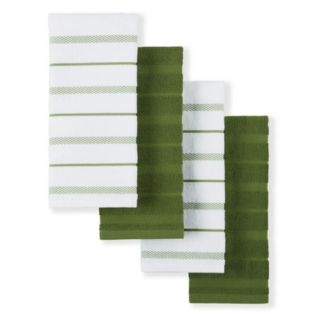 KitchenAid Albany Kitchen Towel 4-Pack Set, Matcha Green/White, 16"x26"