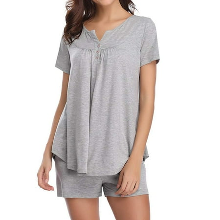 

WOCLEILIY Womens Button Short Sleeve Sleepwear Set Pajama Sets Bamboo Tank And Shorts Set EAN13