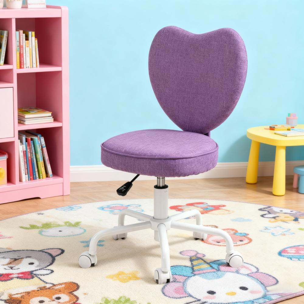 Full Size Fabric Accent Chairs, Heart Love Shaped Back Design Office Chair, Purple Accent Chairs,Fabric,Steel Modern Accent Chairs, Furniture Primary Living Space Chairs & Accent Seating