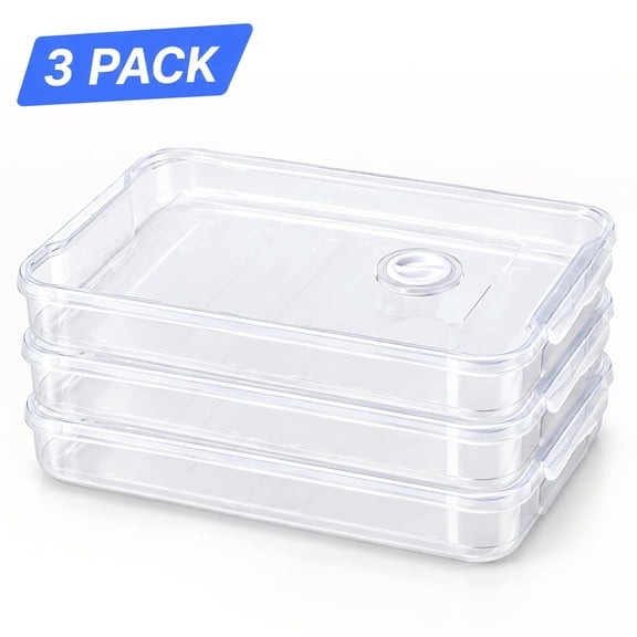 WEAIZYS Stackable Clear Plastic Food Storage Container Set with Lids for Refrigerator and Freezer Organization - 3 Pack