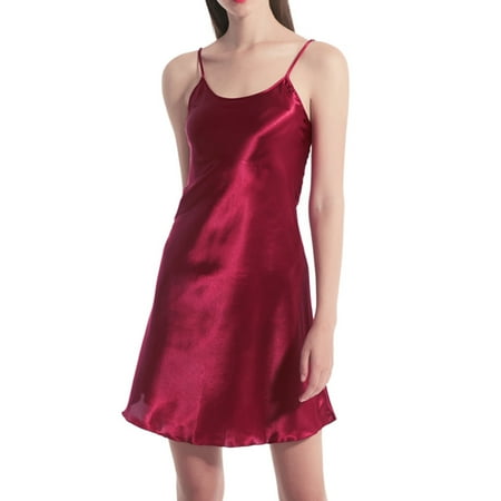 IDALL Summer Dresses Midi Dresses Women Lingerie One-piece Long Dress Sling O-Neck Inner Lap Chemise Nightdress Sundresses for Women Beach Dress Mini Dress Red Dress M