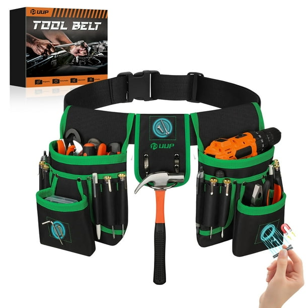 Cinturón de herramientas magnético UUP con 26 bolsillos, resistente, para hombre, color verde