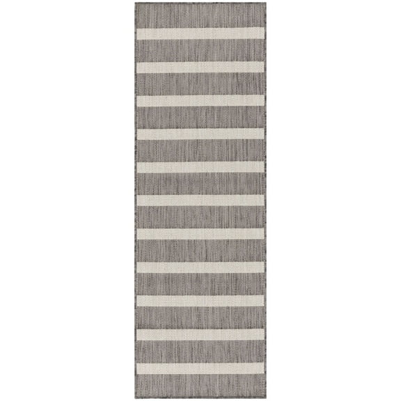 Nourison Positano Modern Stripes Flatweave Outdoor Rug Charcoal Ivory 2' x 6'