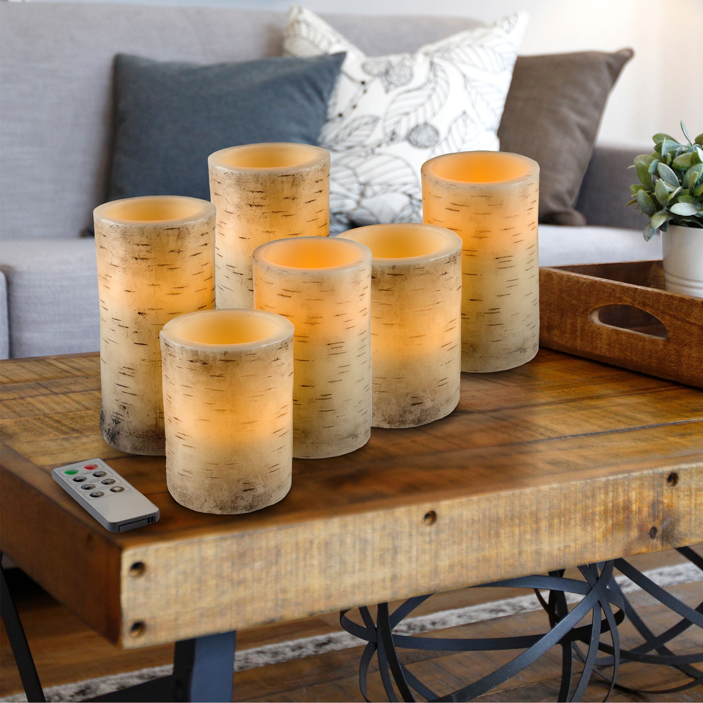 Lavish Home 6-Pack of Faux Birch Bark Battery Operated Flameless Candles