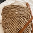 thumbnail image 1 of Bolsa de cubo de paja de verano de hombro de mujer de moda con cordón para el trabajo (marrón) Likrtyny Para Estrenar, 1 of 9