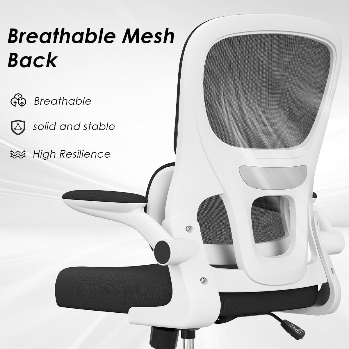 STARY Ergonomic Mesh Office Chair, Computer Chair with Lumbar Support and Flip-up Armrests, Comfy Desk Chair with PU Wheels for Home Office, White & Black