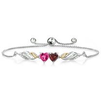 Gem Stone King 1.22 Ct Pink Created Sapphire Red Garnet and Lab Grown Diamond 925 Silver and 10K Yellow Gold Bracelet for Women