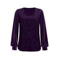 thumbnail image 5 of Xdegoge Velvet Tops for Women Fashion Sequin Top Balloon Sleeves U Neck Shirt Classic Vintage Glitter Blouse Fall Winter Lightweight Stylish Sparkly Blouses for Party Holiday, 5 of 6
