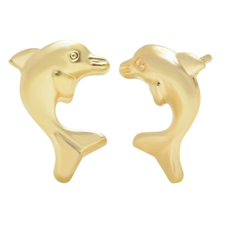 14k Gold Dolphin Dangle - Jewelers 14K Solid Gold Dolphin Stud Earrings BOXED