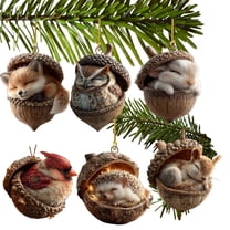 6PCS Forest Animal Acorn Ornaments Cozy Forest Christmas Ornaments, 2025 New Pine Cone Animal Decoration, Woodland Creature Hanging Ornament, Acrylic Hanging Ornament for Home Decor(6PCS)