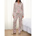 thumbnail image 1 of Conjunto de pijama navideño para mujer, de satén de seda, con estampado de cascanueces, camisa de manga larga con botones y pantalones de pierna ancha, 2 piezas, ropa de dormir bonita de Papá Noel, 1 of 5