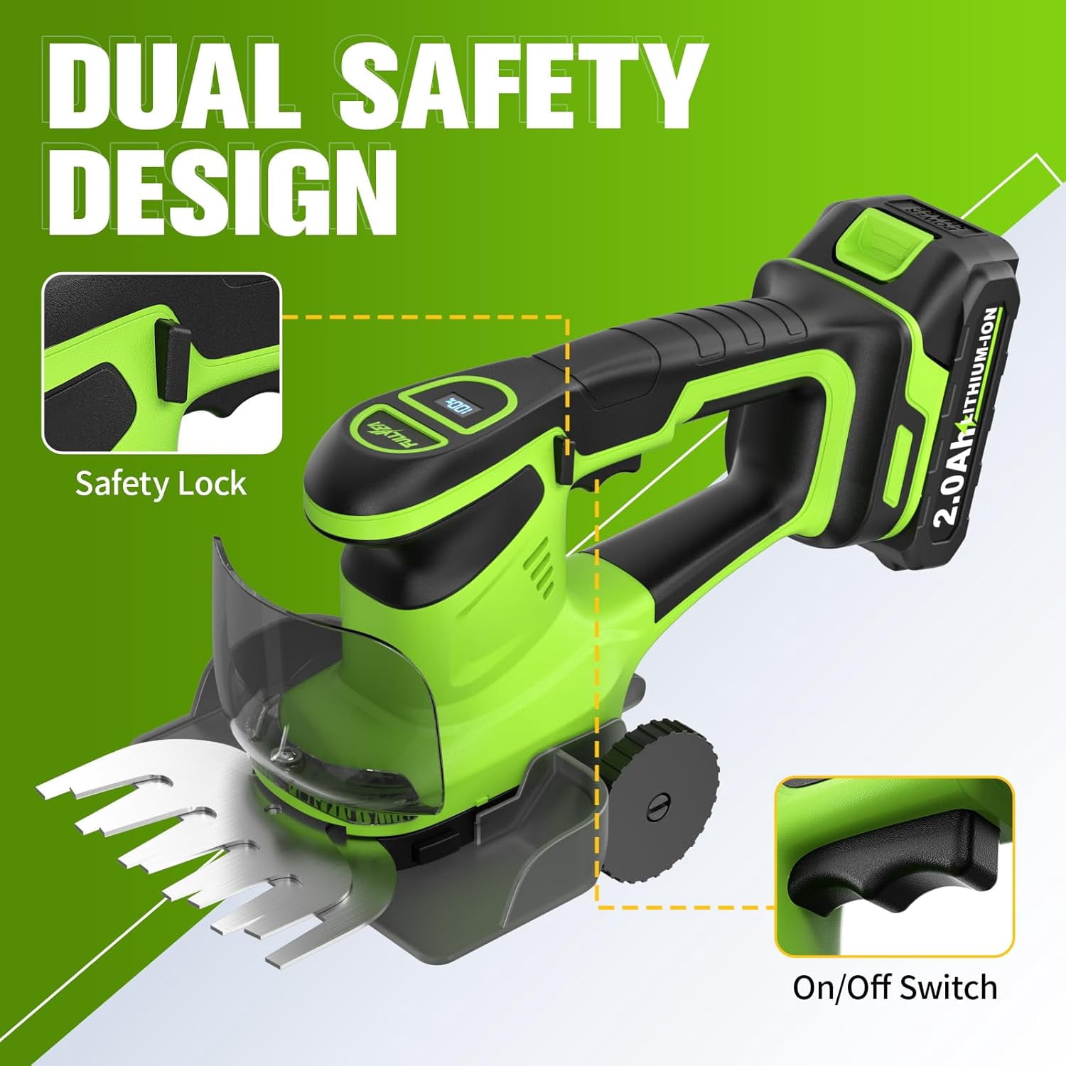 Cordless Hedge Trimmer 2-in-1 Electric Bush Trimmer & Grass Shear with 2 Batteries