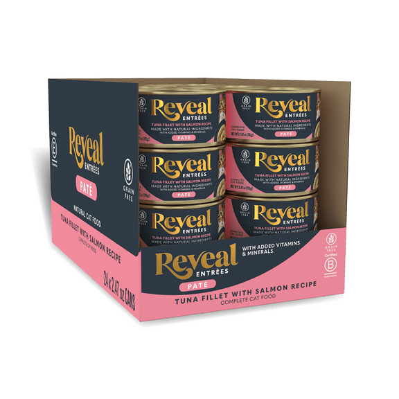 Reveal Tuna Fillet with Salmon Recipe Entrée Paté, 24 count, 2.47 oz Cans