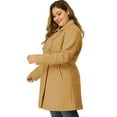 thumbnail image 4 of MODA NOVA Juniors Plus Size Turn Down Collar Double Breasted Long Overcoat Khaki 1X, 4 of 7