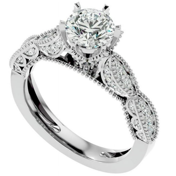 Silvago Jewel Chic Round Cut Bridal Set Vintage Diamond Ring - 1 Ct Lab-Created Simulated Diamond - Stunning 14K White Gold Plated - Perfect Engagement Ring for Women - Ideal for Weddings and Gifts